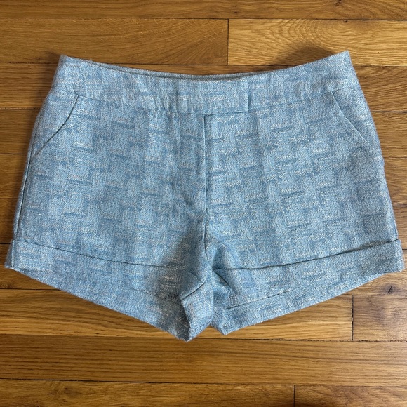 Romeo & Juliet Couture Blue and Silver Woven Tweed Shorts w/Pockets Small - Picture 1 of 8